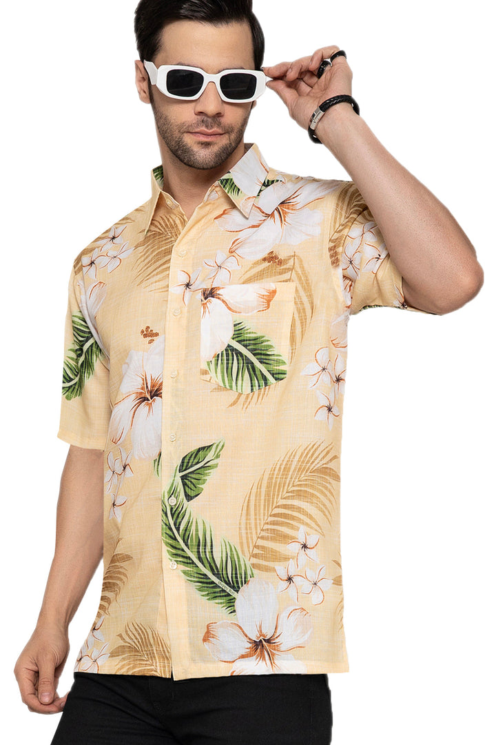 HAPPY BAY Mens Hawaiian Shirts Yellow Leaf P10153