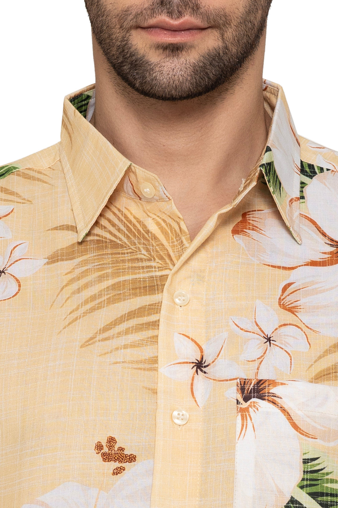 HAPPY BAY Mens Hawaiian Shirts Yellow Leaf P10153