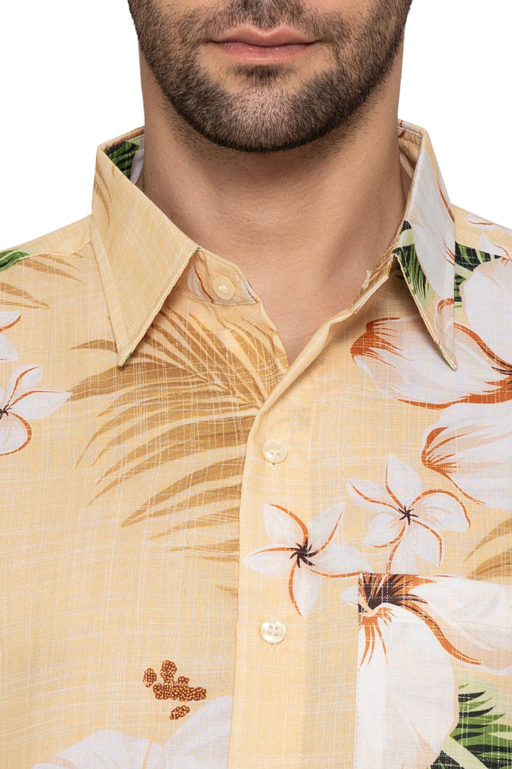 HAPPY BAY Mens Hawaiian Shirts Yellow Leaf P10153