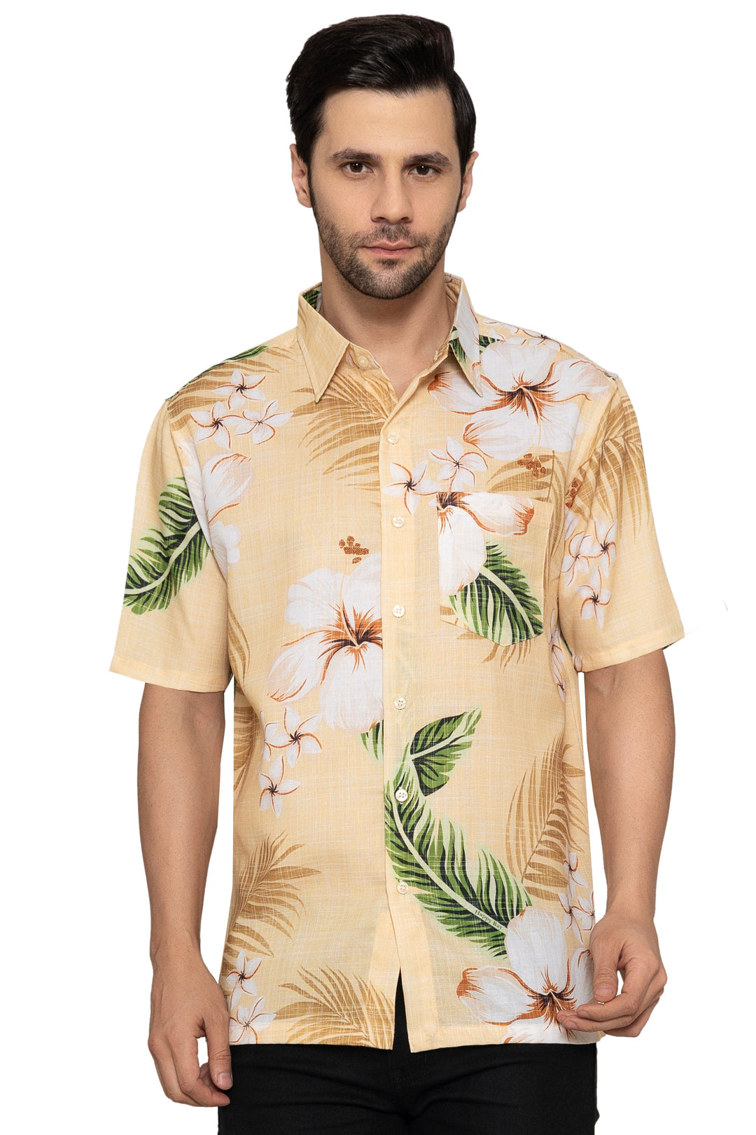 HAPPY BAY Mens Hawaiian Shirts Yellow Leaf P10153