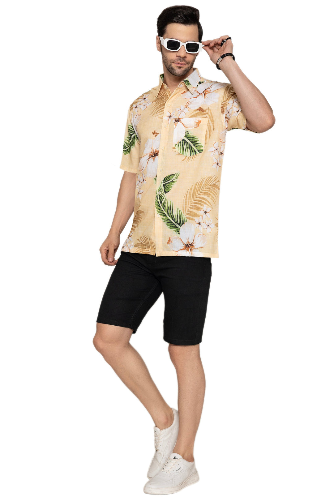 HAPPY BAY Mens Hawaiian Shirts Yellow Leaf P10153