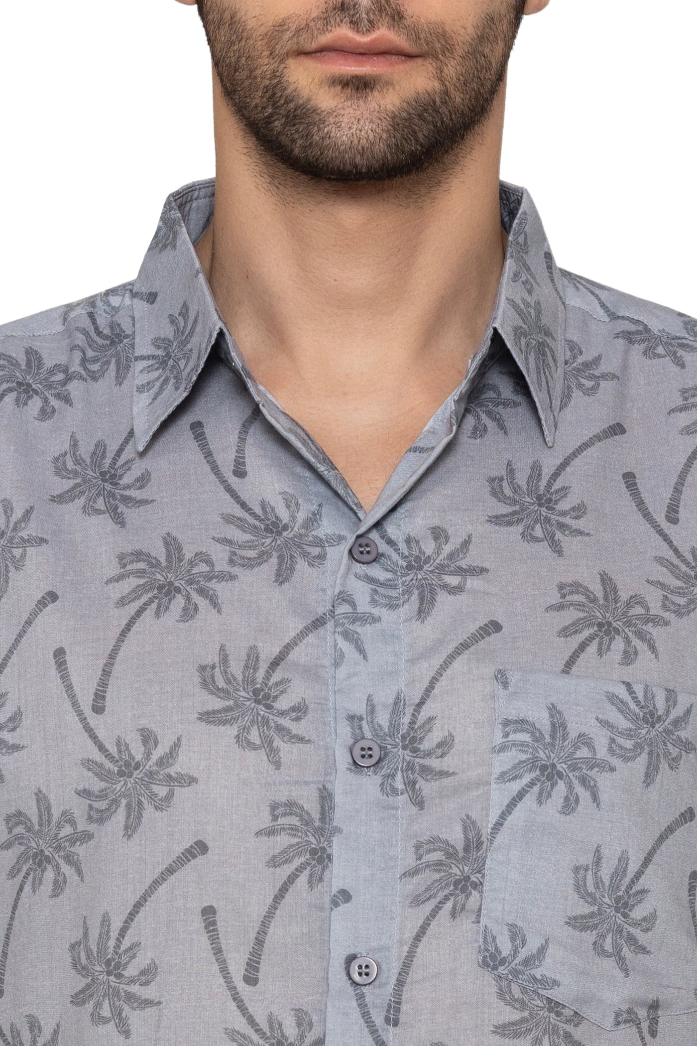 HAPPY BAY Mens Hawaiian Shirts Grey Palm Tree P10162