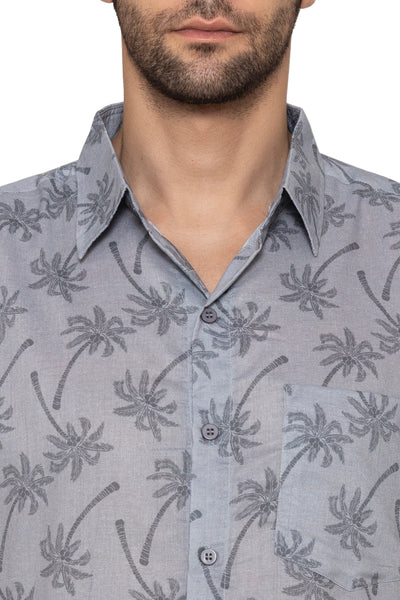 HAPPY BAY Mens Hawaiian Shirts Grey Palm Tree P10162