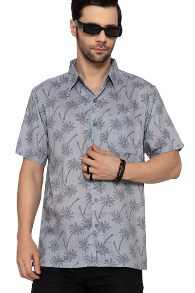 HAPPY BAY Mens Hawaiian Shirts Grey Palm Tree P10162