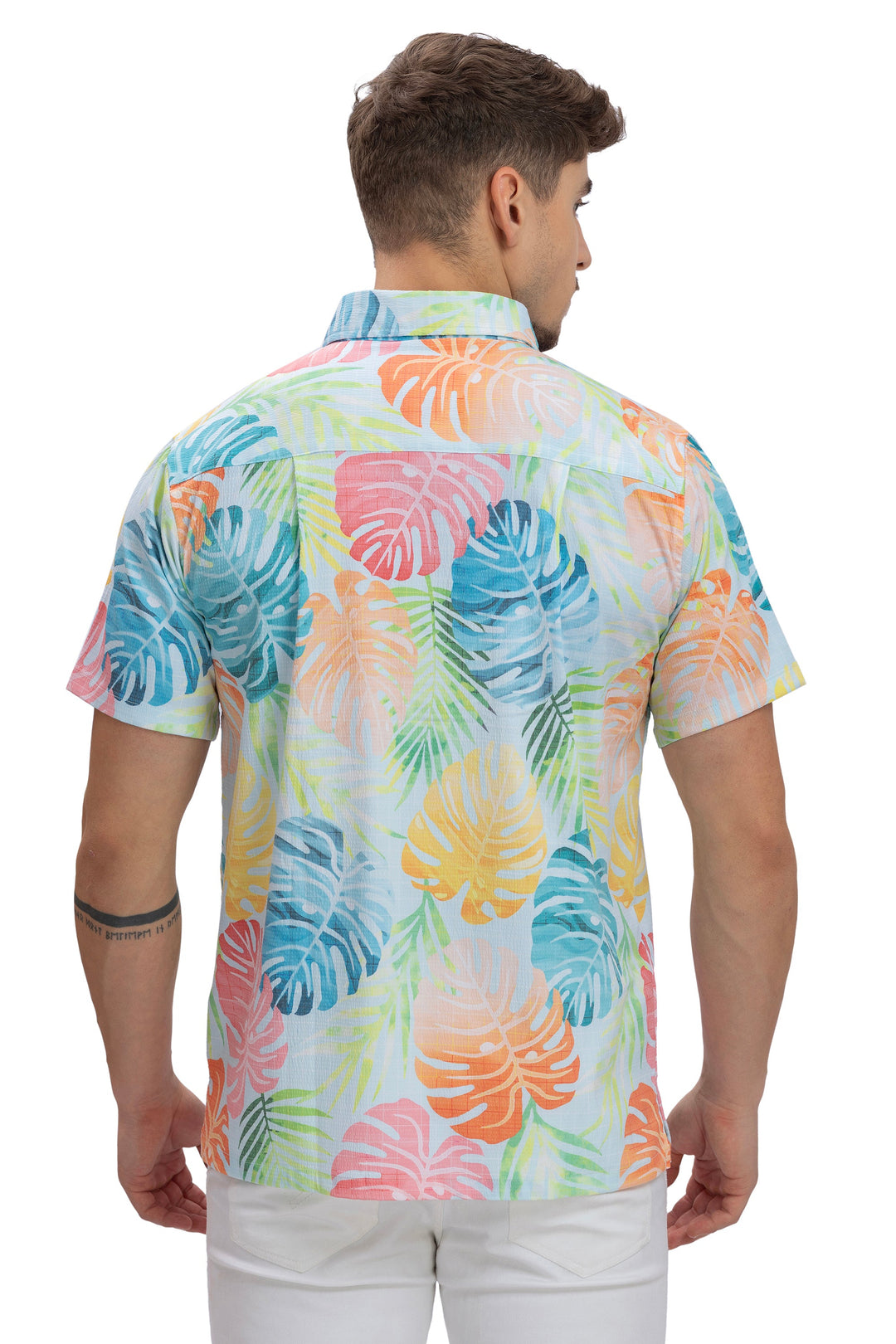 HAPPY BAY Mens Hawaiian Shirts Multi Monstera Leaf P10165