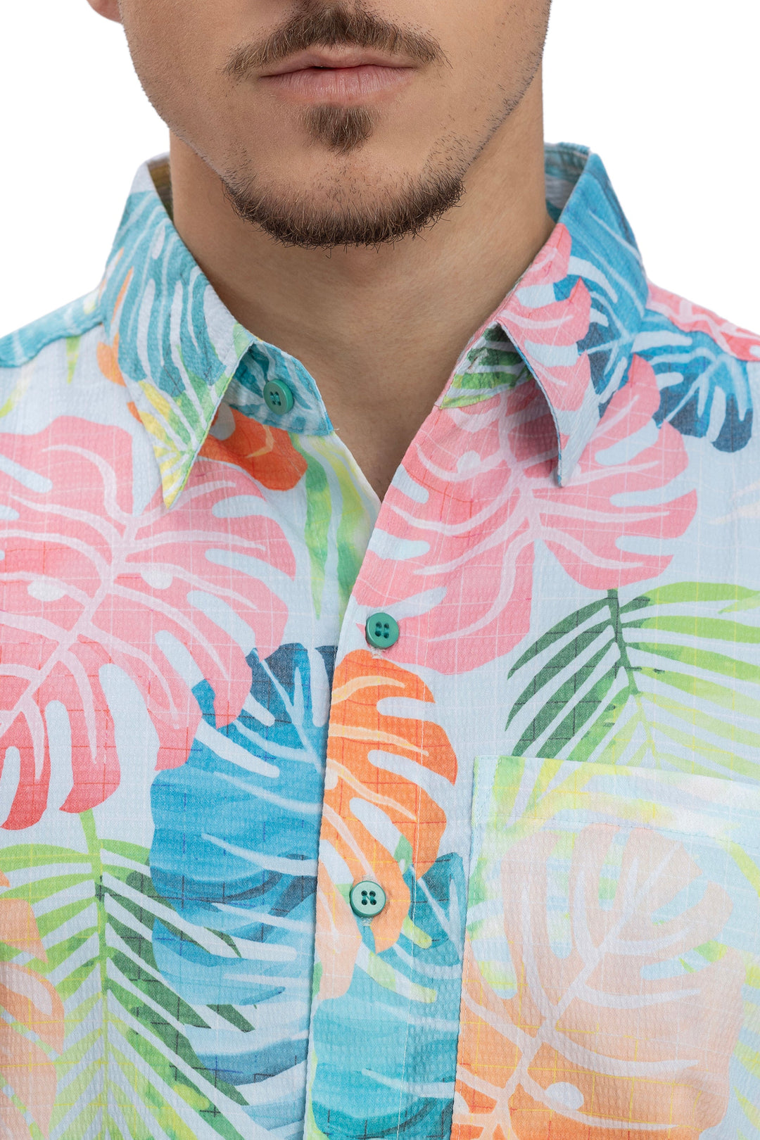 HAPPY BAY Mens Hawaiian Shirts Multi Monstera Leaf P10165