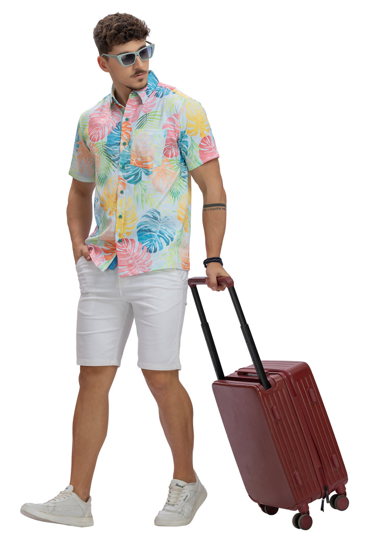 HAPPY BAY Mens Hawaiian Shirts Multi Monstera Leaf P10165