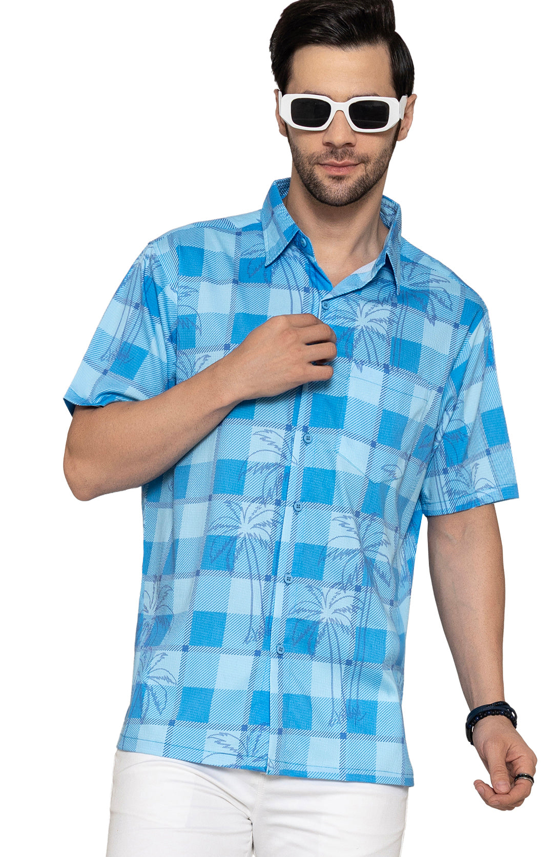 HAPPY BAY Mens Hawaiian Shirts Palm Breeze Checks P10167