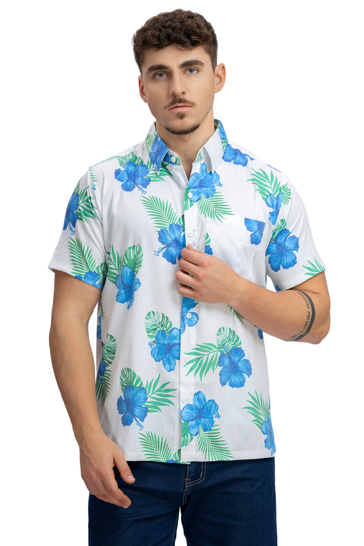 HAPPY BAY Mens Hawaiian Shirts S Beige Leaf P10168