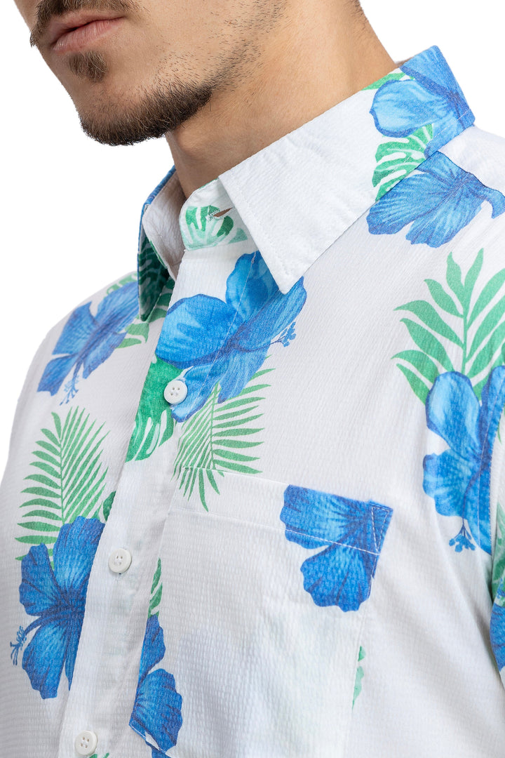 HAPPY BAY Mens Hawaiian Shirts S Beige Leaf P10168