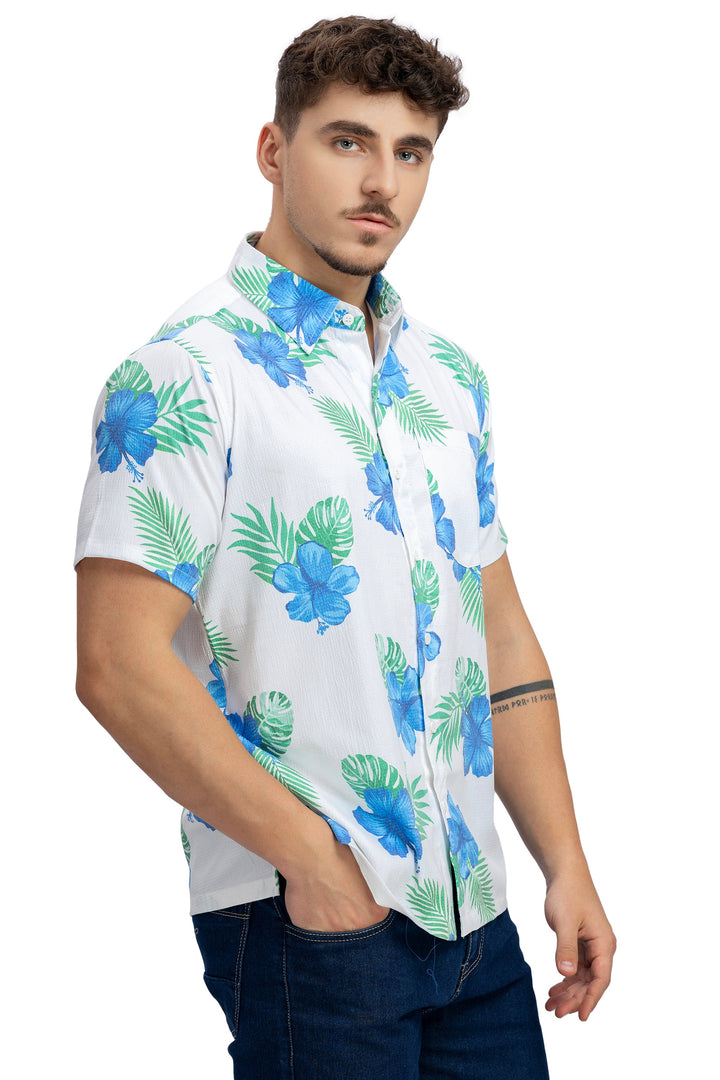 HAPPY BAY Mens Hawaiian Shirts S Beige Leaf P10168