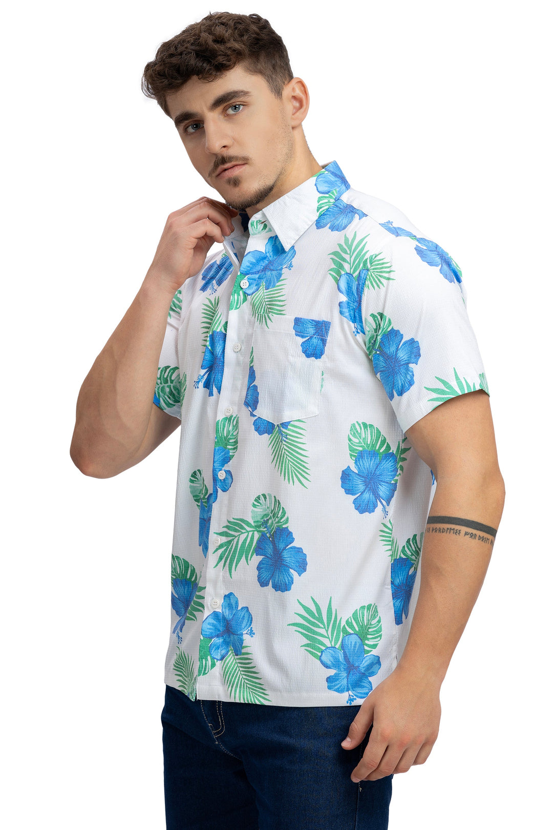 HAPPY BAY Mens Hawaiian Shirts S Beige Leaf P10168