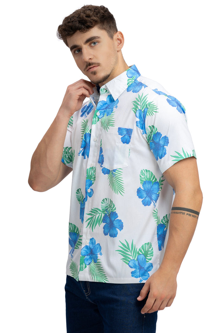 HAPPY BAY Mens Hawaiian Shirts S Beige Leaf P10168