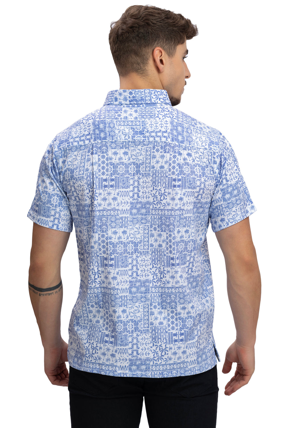 HAPPY BAY Men's Hawaiian Shirt Relaxed Fit - Summer Beach Vacation Casual Button Down Cruise Aloha Shirt M Blue P10169