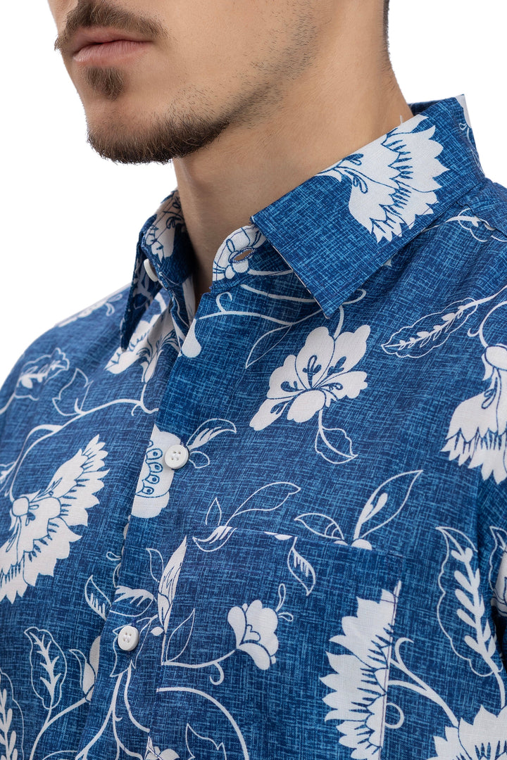HAPPY BAY Mens Hawaiian Shirts D_Blue Floral Leaf P10172