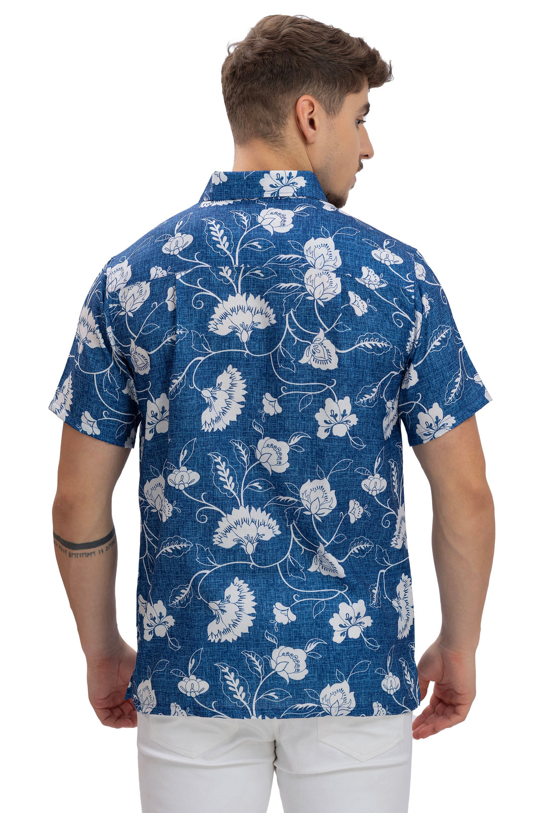 HAPPY BAY Mens Hawaiian Shirts D_Blue Floral Leaf P10172