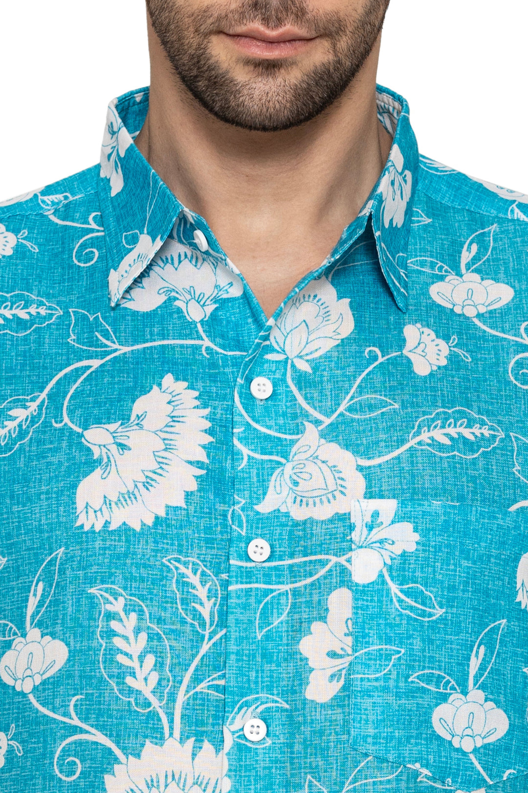 HAPPY BAY Mens Hawaiian Shirts Blue Floral Leaf P10173