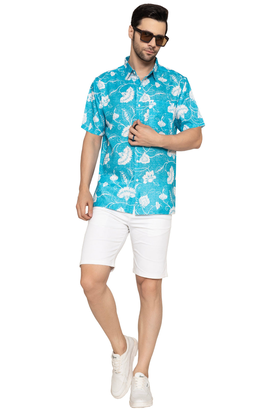 HAPPY BAY Mens Hawaiian Shirts Blue Floral Leaf P10173