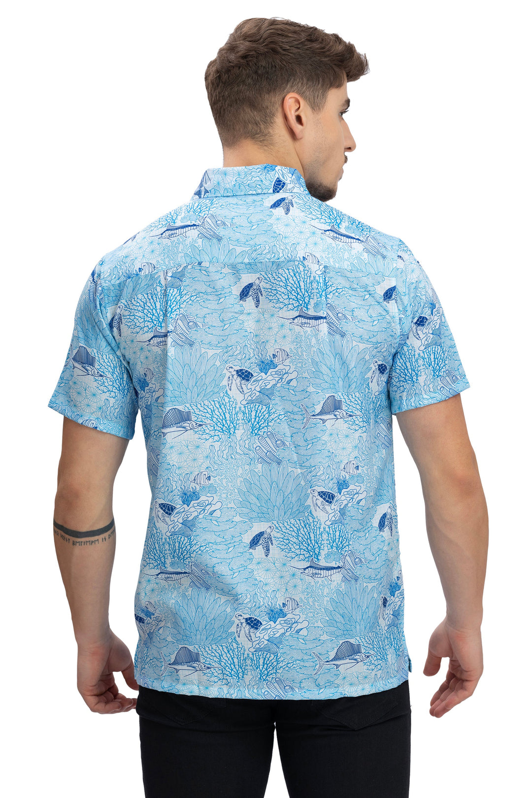 HAPPY BAY Mens Hawaiian Shirts Blue Fish P10177