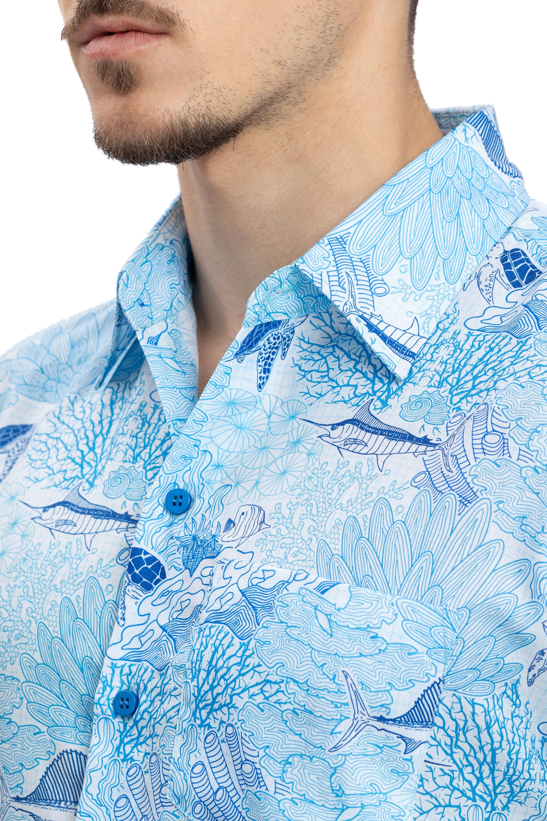 HAPPY BAY Mens Hawaiian Shirts Blue Fish P10177