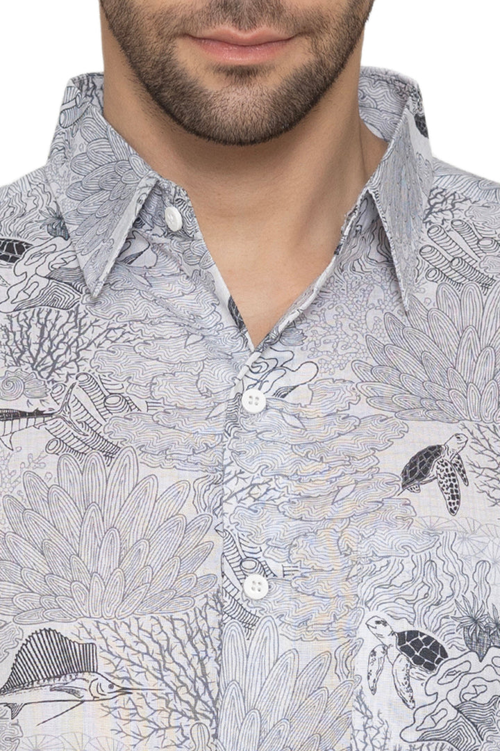 HAPPY BAY Mens Hawaiian Shirts Grey Fish P10178