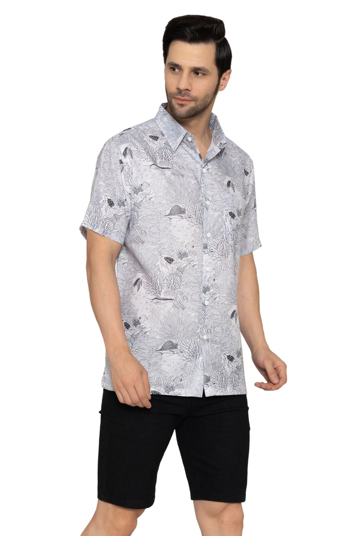 HAPPY BAY Mens Hawaiian Shirts Grey Fish P10178