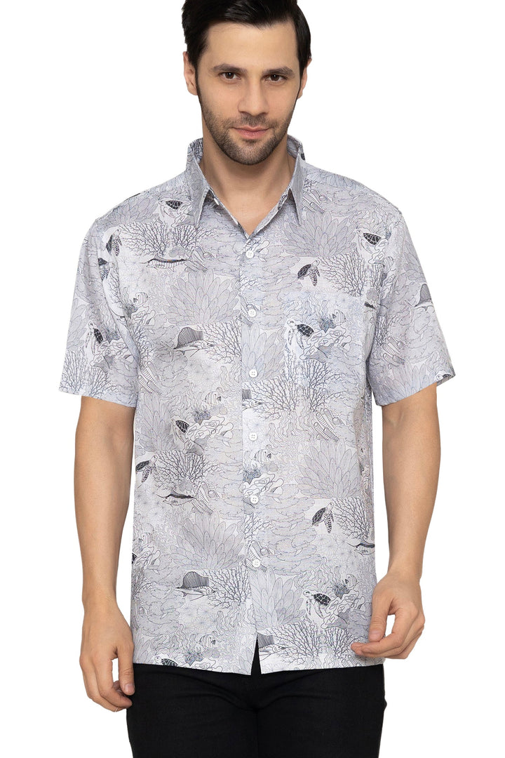 HAPPY BAY Mens Hawaiian Shirts Grey Fish P10178