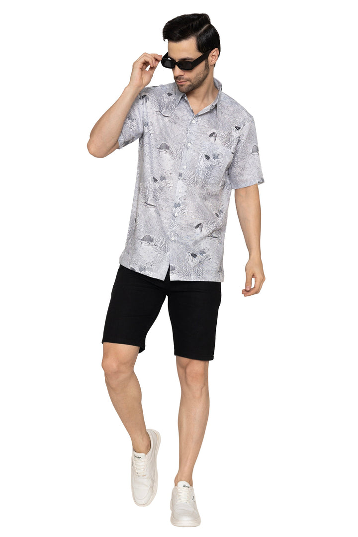 HAPPY BAY Mens Hawaiian Shirts Grey Fish P10178