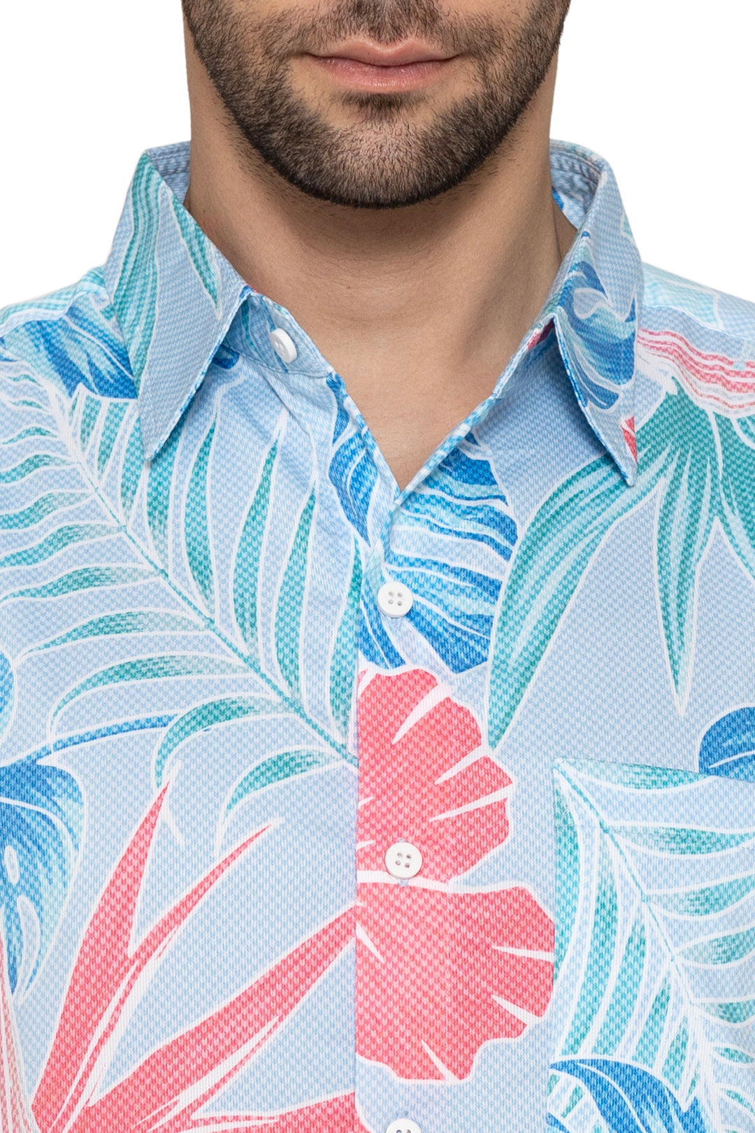 HAPPY BAY Mens Hawaiian Shirts Blue Leaf Floral P10187