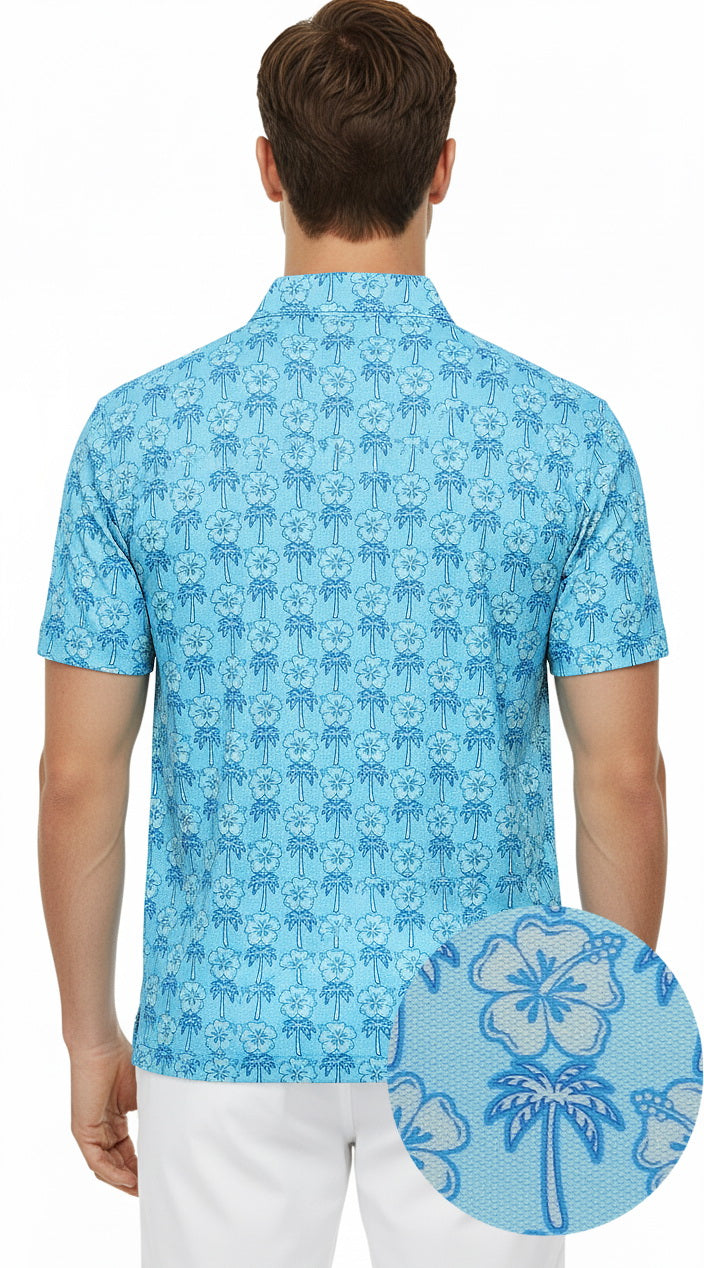 HAPPY BAY M Blue Palm Tree Mens Golf Polo Shirt P10333