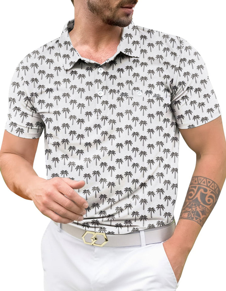 HAPPY BAY Palm Tree White Mens Golf Polo Shirt P10334