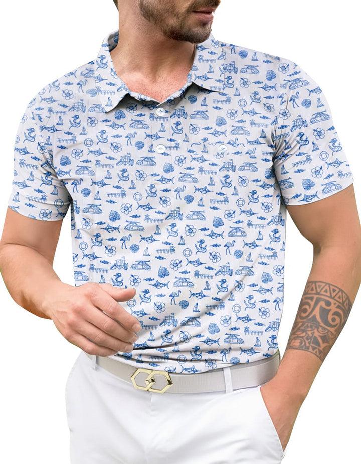 HAPPY BAY Boat Blue Mens Golf Polo Shirt P10336