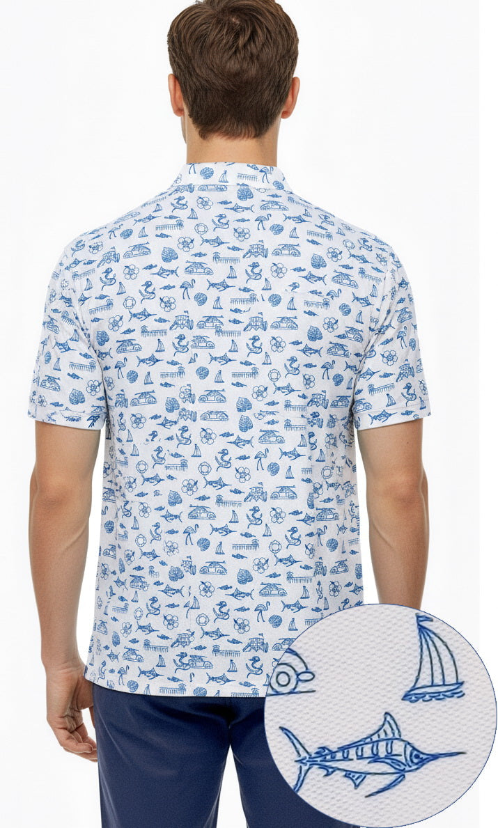 HAPPY BAY Boat Blue Mens Golf Polo Shirt P10336
