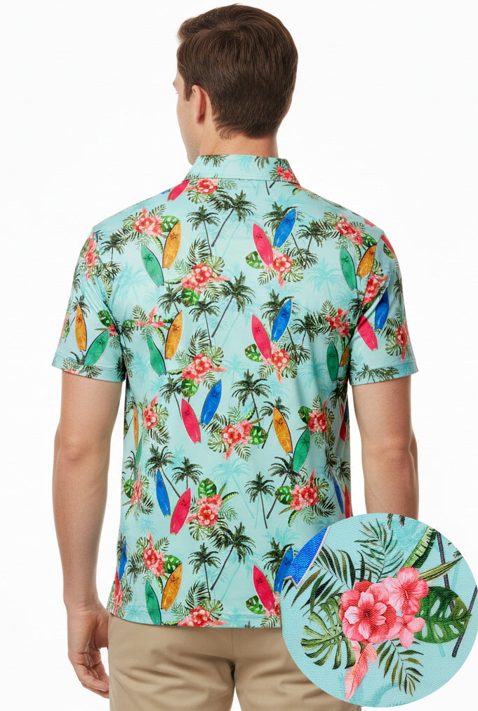 HAPPY BAY Floral Green Mens Golf Polo Shirt P10338