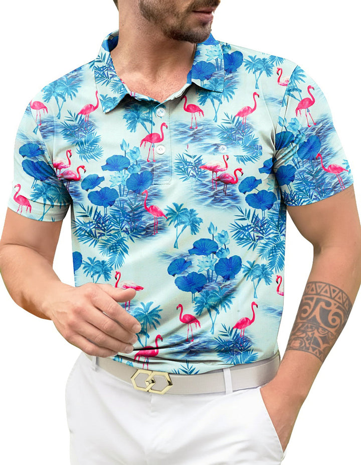 HAPPY BAY Flamingo Blue Mens Golf Polo Shirt P10339