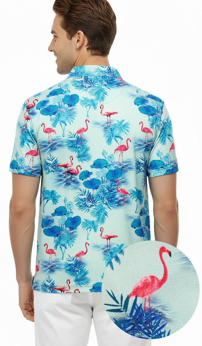 HAPPY BAY Flamingo Blue Mens Golf Polo Shirt P10339