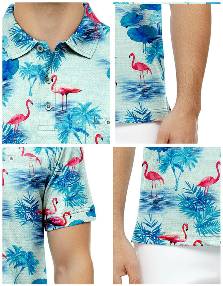 HAPPY BAY Flamingo Blue Mens Golf Polo Shirt P10339
