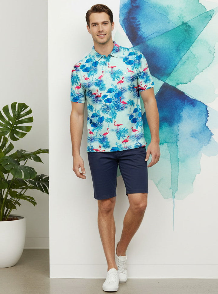 HAPPY BAY Flamingo Blue Mens Golf Polo Shirt P10339