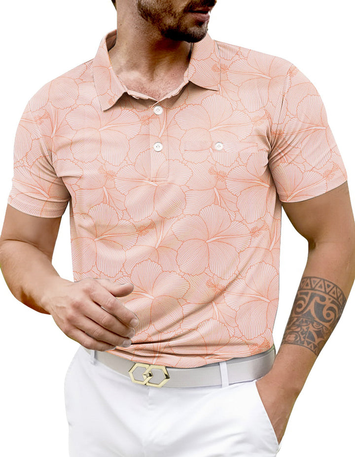 HAPPY BAY Floral Coral Mens Golf Polo Shirt P10340