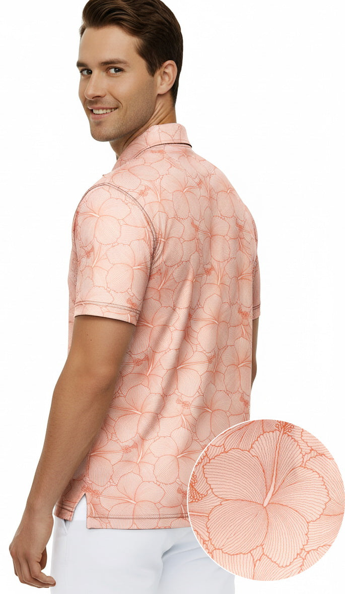 HAPPY BAY Floral Coral Mens Golf Polo Shirt P10340