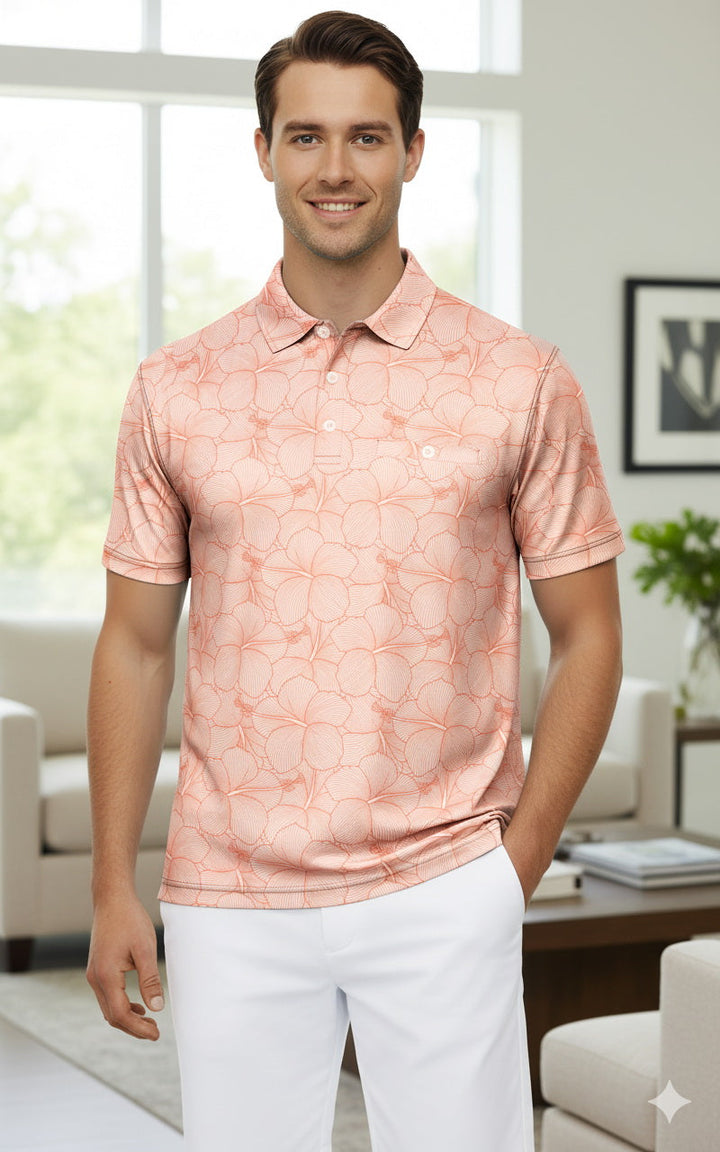 HAPPY BAY Floral Coral Mens Golf Polo Shirt P10340