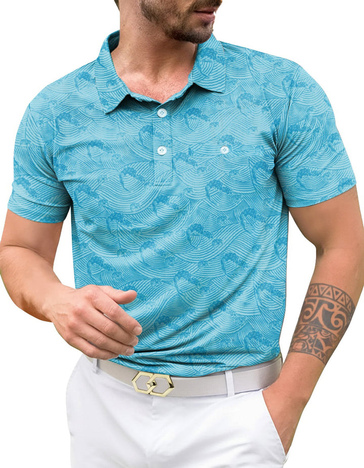 HAPPY BAY Waves Blue Mens Golf Polo Shirt P10341