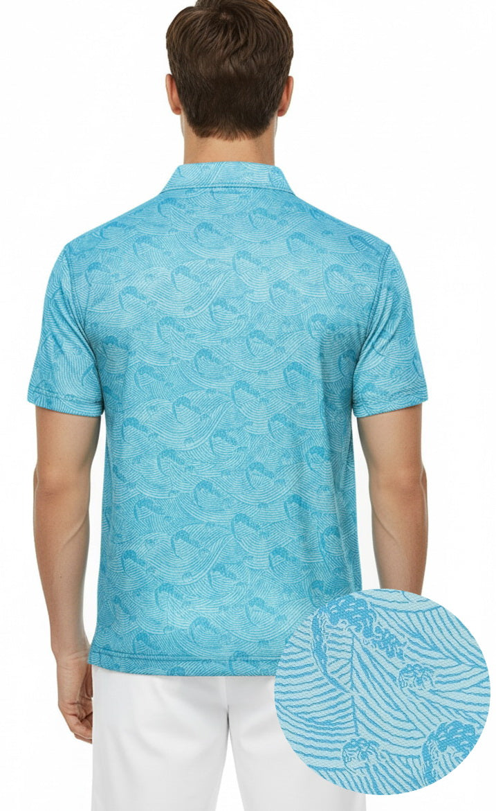 HAPPY BAY Waves Blue Mens Golf Polo Shirt P10341