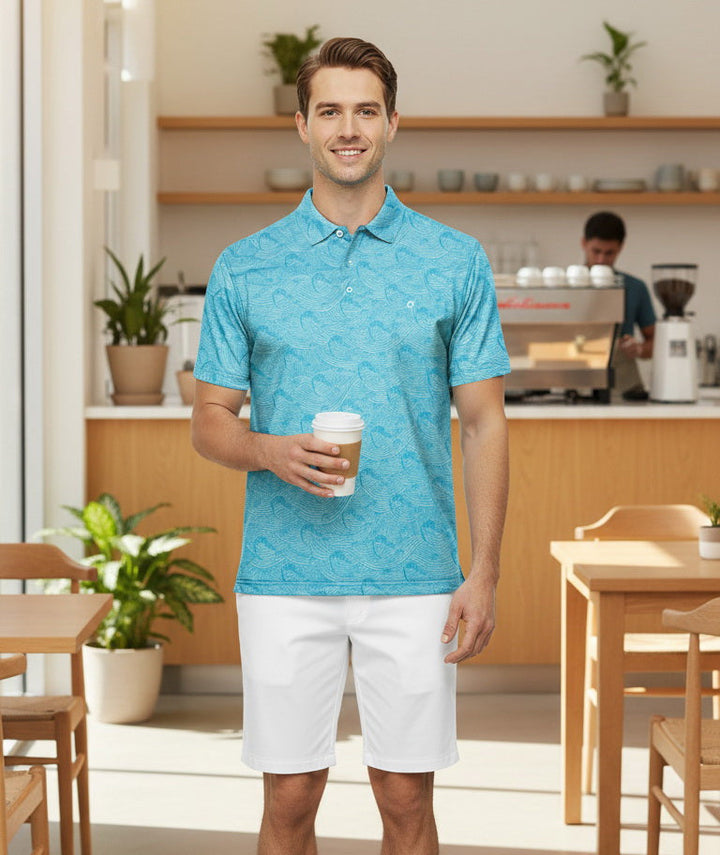 HAPPY BAY Waves Blue Mens Golf Polo Shirt P10341