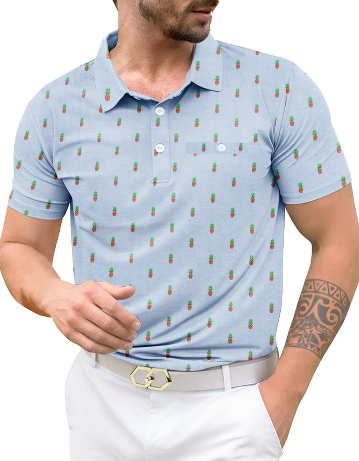 HAPPY BAY Pineapple Blue Mens Golf Polo Shirt P10342