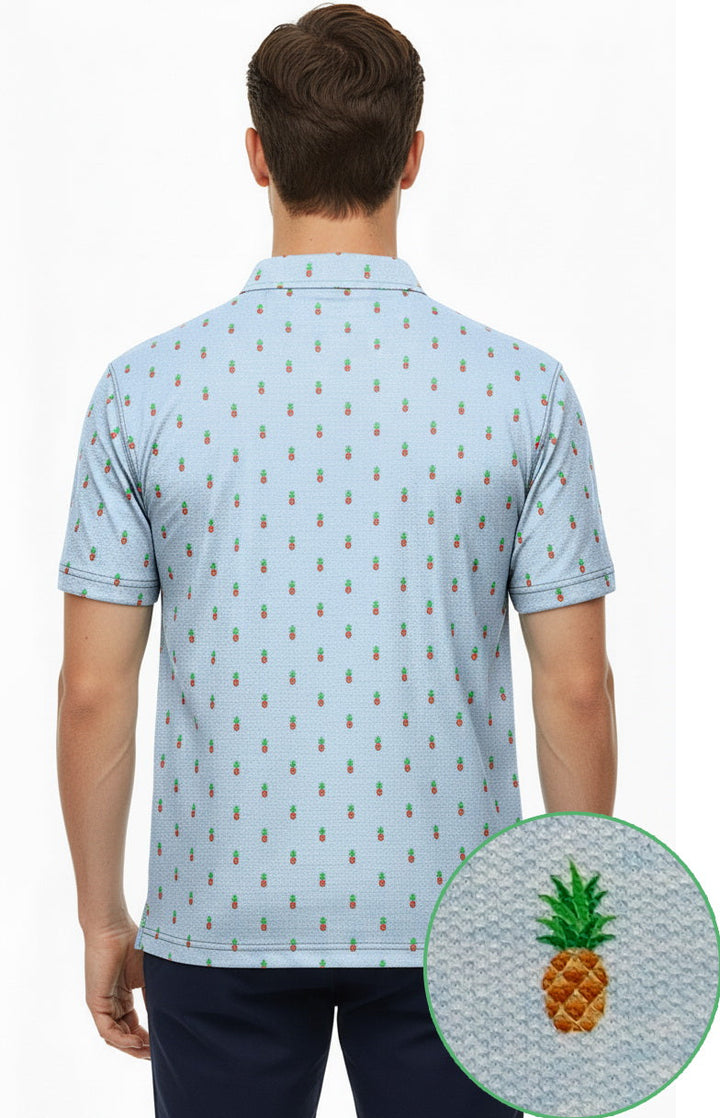 HAPPY BAY Pineapple Blue Mens Golf Polo Shirt P10342