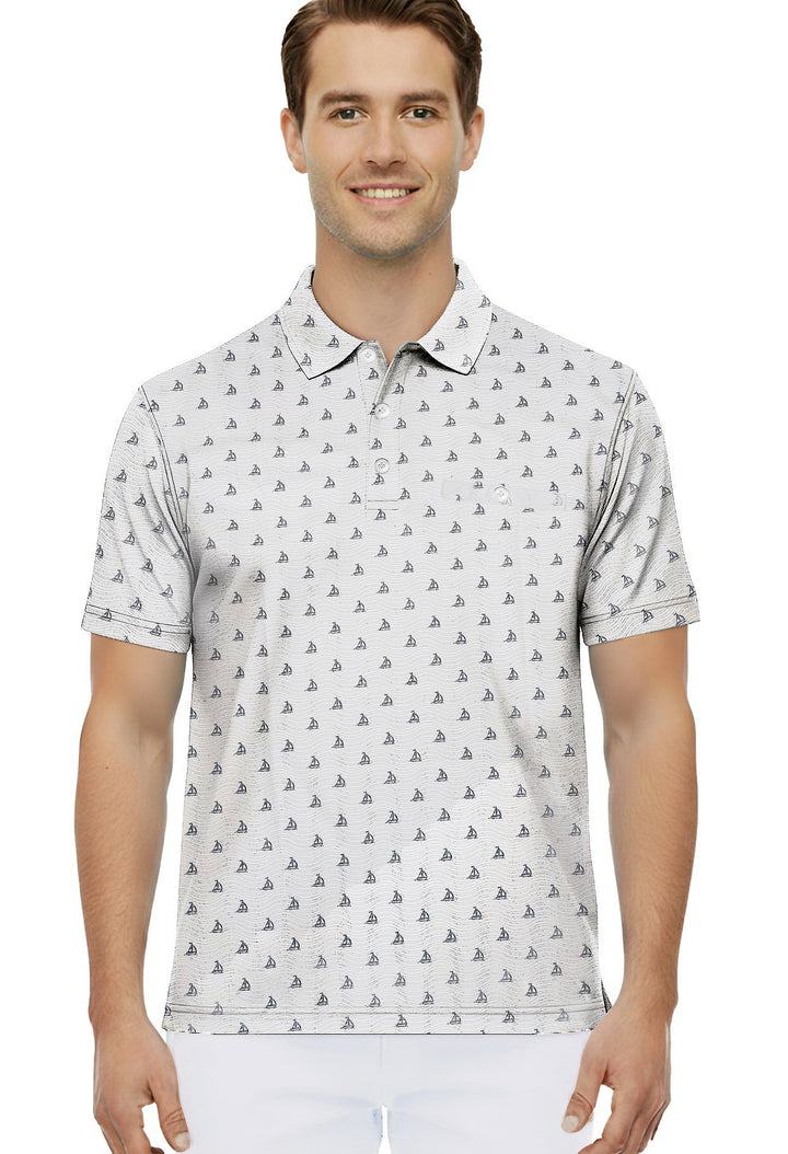 HAPPY BAY Boat Grey Mens Golf Polo Shirt P10343