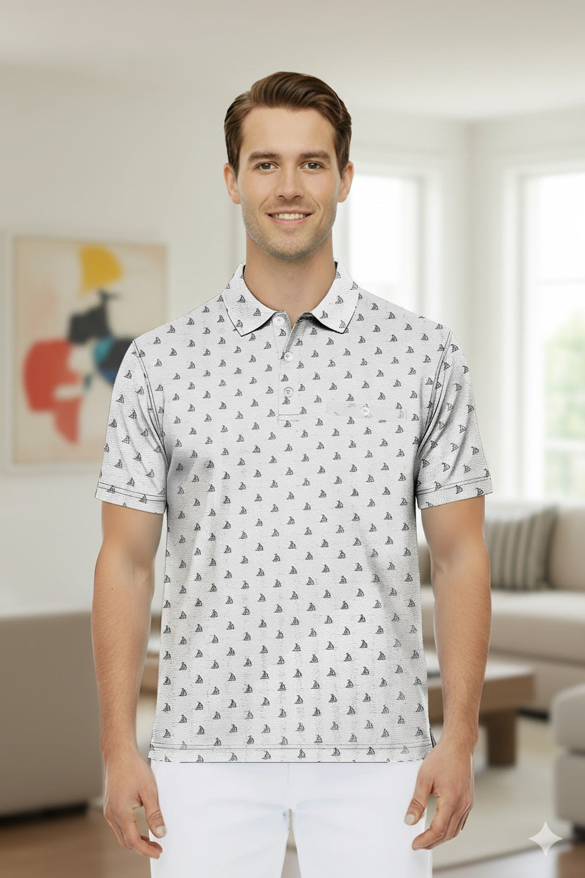 HAPPY BAY Boat Grey Mens Golf Polo Shirt P10343