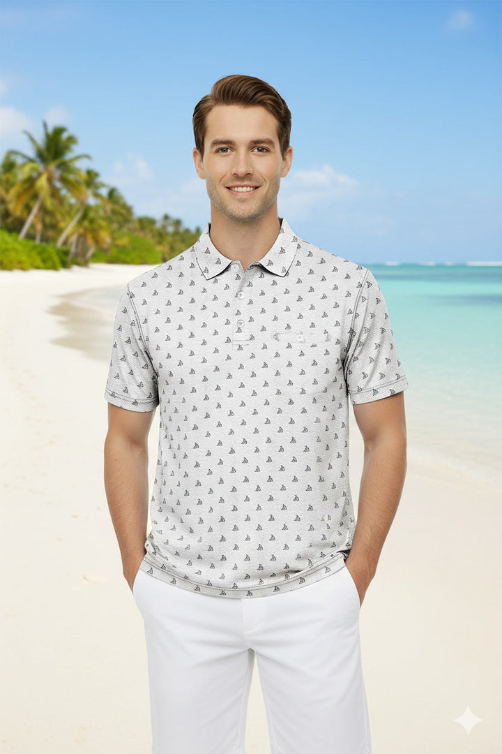 HAPPY BAY Boat Grey Mens Golf Polo Shirt P10343