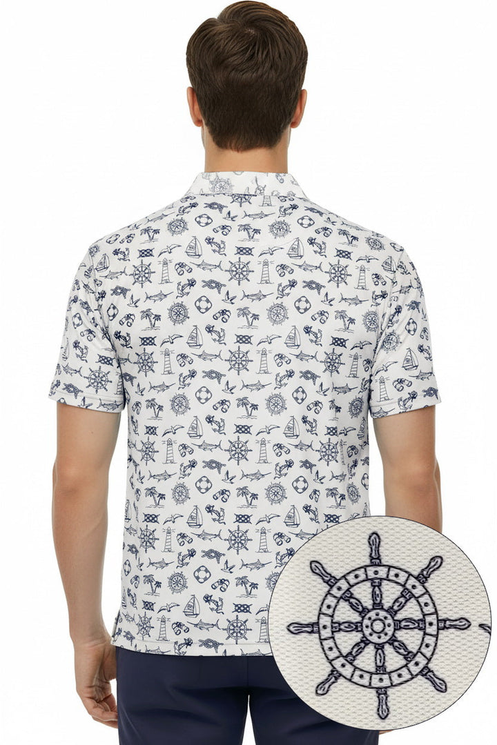 HAPPY BAY Fish White Mens Golf Polo Shirt P10344